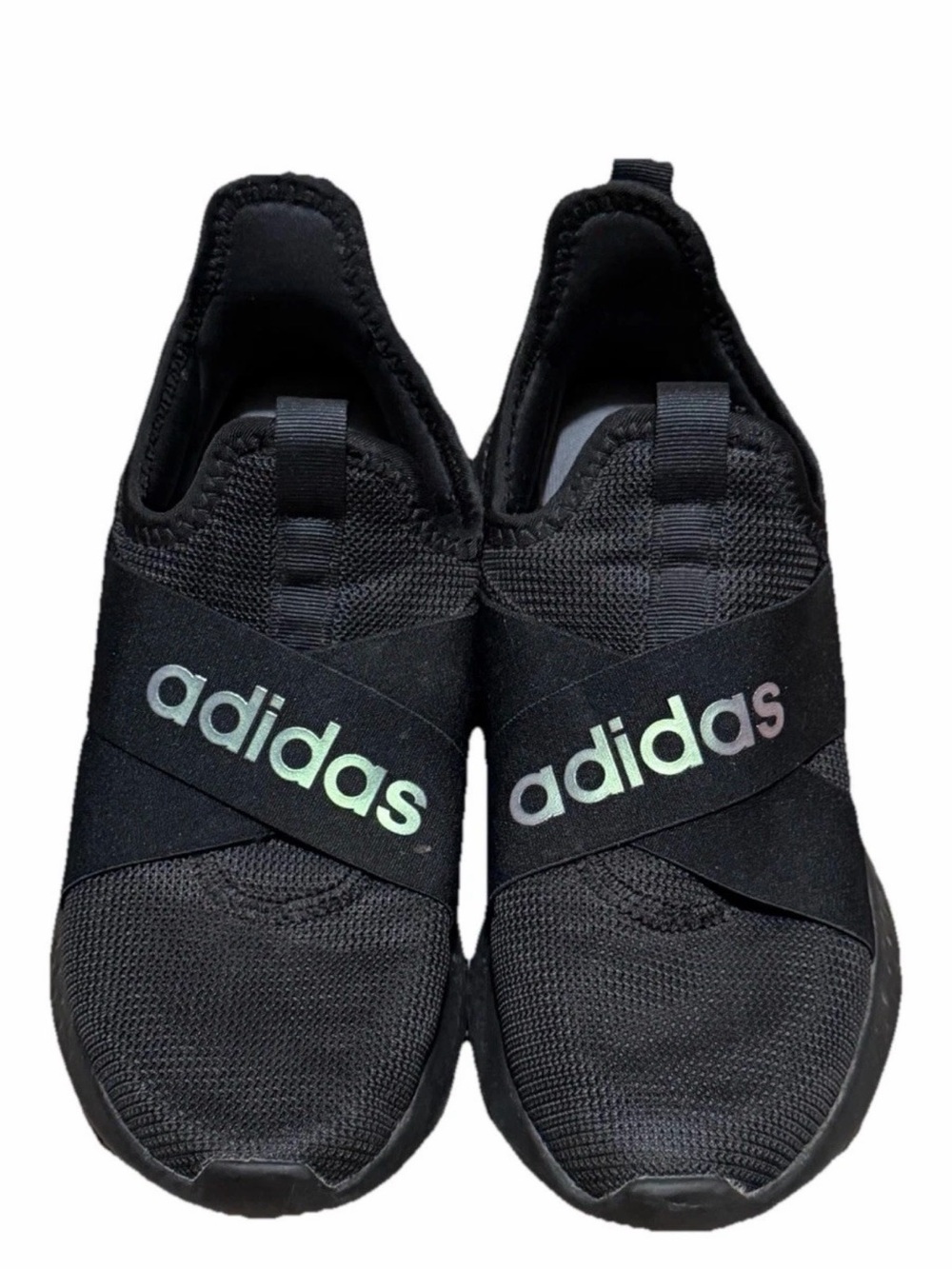 adidas Black Slip-On Sneakers with Iridescent Logo